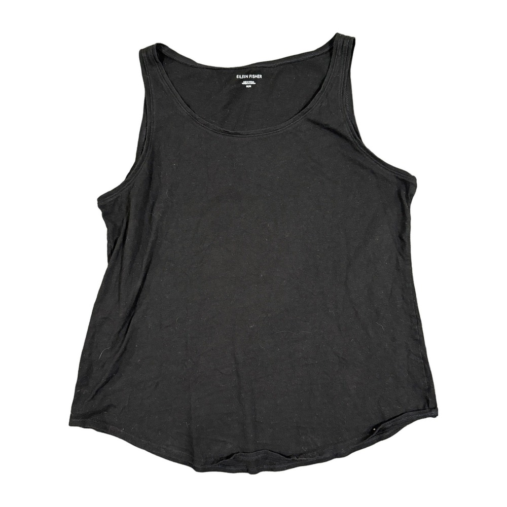 Eileen Fisher Black Scoop Neck Tank Top Curved Hem Sleeveless Medium NWOT